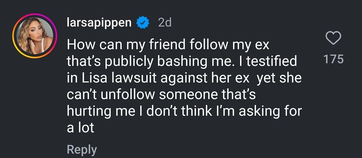 Larsa Pippen’s comment on Instagram
